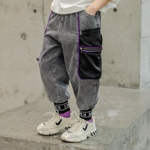 2021 Splicing Baby Spring Autumn Jeans Pants For Boys Children Kids Trousers Clothing Teenagers Gift Home Outdoor High Quality