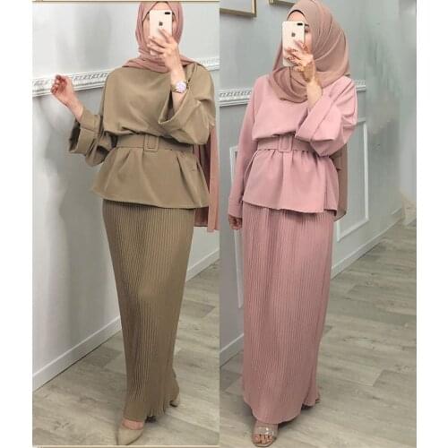 Two Piece Sets Tops and Pants Women Turkey Muslim Abaya Split Abaya Dresses Ramadan Moroccan Kaftan Islamic Clothing Dress Sets