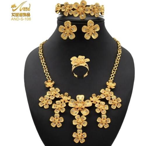 ANIID Jewelery Set Necklace Gold Luxury Bridal Earring For Women Wedding Fashionable Pakistani Rings Saudi Gift Flower Bracelet