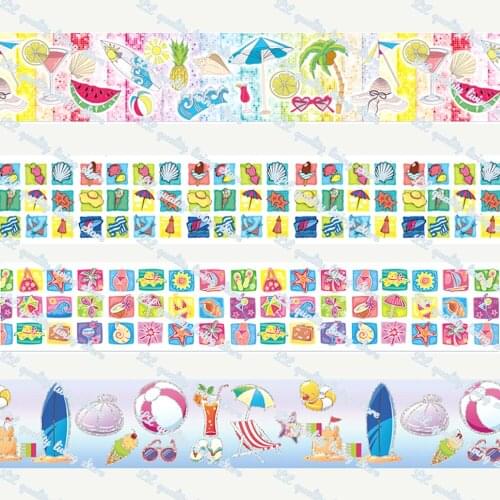 16-75mm Summer&Beach&Bikini Printed Grosgrain Ribbon/16mm Printed Elastic Foe Ribbons DIY Hair Bows Sewing Webbing 50 Yards