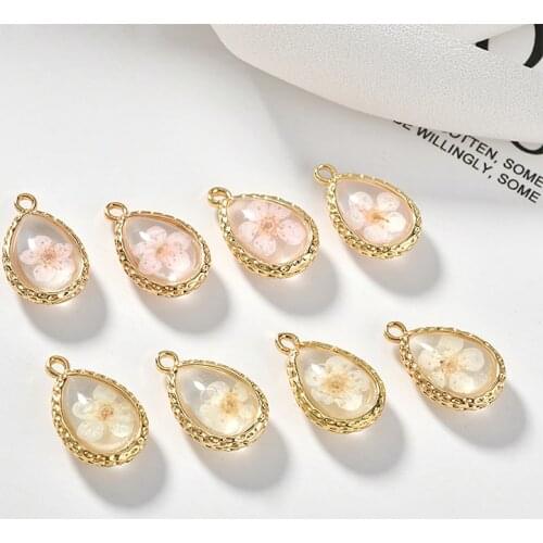 Copper Plated 16k Gold Color Transparent Dried Eternal Water Drop Pendant DIY Necklaces Earrings Bracelet Material 2pcs