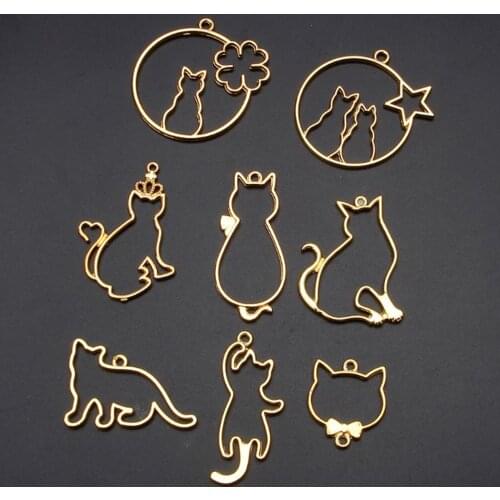 Cute Cat Open Bezel Pendants Resin Molds for DIY Crafts Assorted Geometric Hollow Trays
