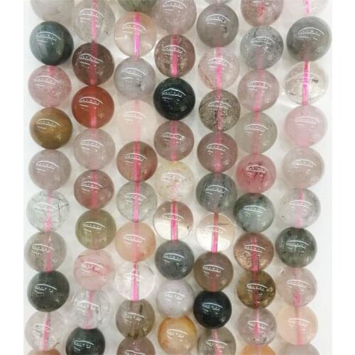 Natural A+ Mix Color Rutilated Hair Quartz Stone Smooth Round Beads Bracelet Necklace Jewelry Making Gemstone Diy Gift Design