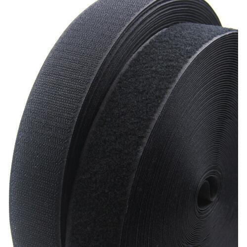 New 2 rolls 25Meter Black Hook and Loop No Self Adhesive Nylon blended sticking tape with white stickers Magic Tape Hook & Loop
