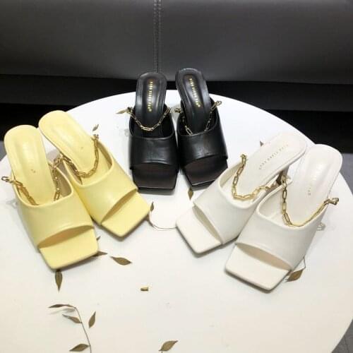 2021 Early Spring New Products Womens Shoes Square Toe High Heels Chain Strap Versatile Single-Layer Shoes