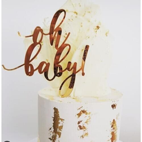 New Oh Baby Acrylic Birthday Cake Topper Gold Silver Birthday Cake Topper for Kids Baby Shower Birthday Party cCake Decorations