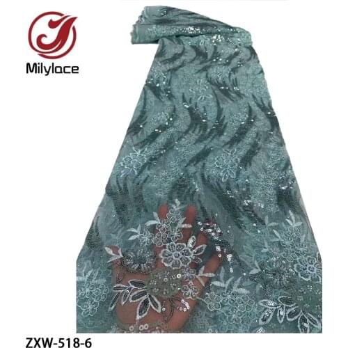 New Arrive African French Lace Fabric with Sequins 2021 High Quality Embroidery Made Beaded Lace for Wedding Dress ZXW-518