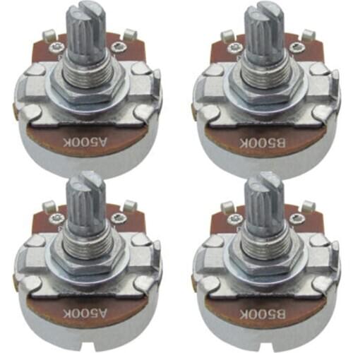 Mayitr 4pcs A500K B500K 3Pin 15mm Guitar Pots Full Size Short Split Shaft Potentiometers Electric Guitar Bass Accessories