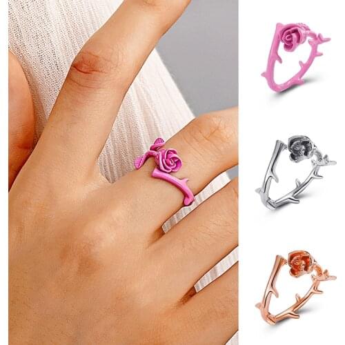 Simple Fashion Multiple Color Adjustable Opening Ring Rose Finger Rings For Women Creative Personality Trendy Party Accessories