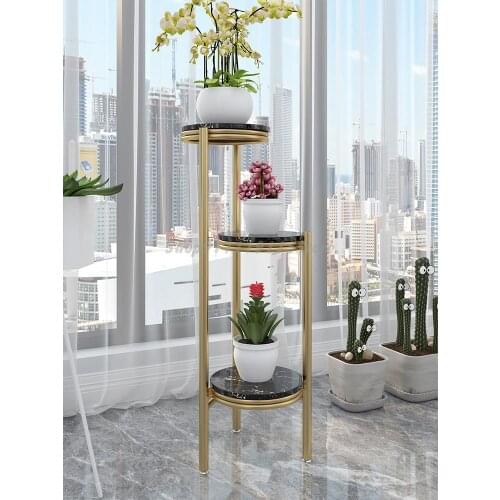Simple Modern Golden Marble Flower Table Indoor Living Room Flower Pot Rack Multi Floor Balcony Flower Rack Storage Rack