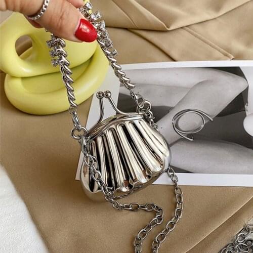Luxury Silver Metal Shell Shoulder Bag Women Bags 2021 Mini Shell Crossbody Bags For Women Clutch Bag Coin Purses Coin Bagsw