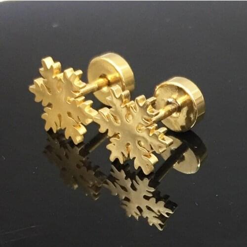 1 Pair New Arrival Stainless Steel Gold Snowflower Earrings Screw Back Stud Fashion Earring Jewelry