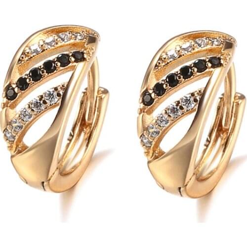 Gulkina Hot Black Natural Zircon Hoop Earrings Trend Geometry Cross 585 Rose Gold Earrings For Women Vintage Jewelry 2021 New