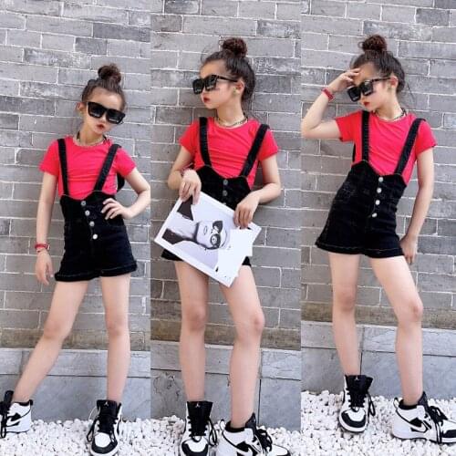 Girls Suspender Shorts Casual Denim Bib Elastic 2021 Summer Children Short Sleeves Jeans Trousers Baby Girl Romper 4 To 14 Yrs