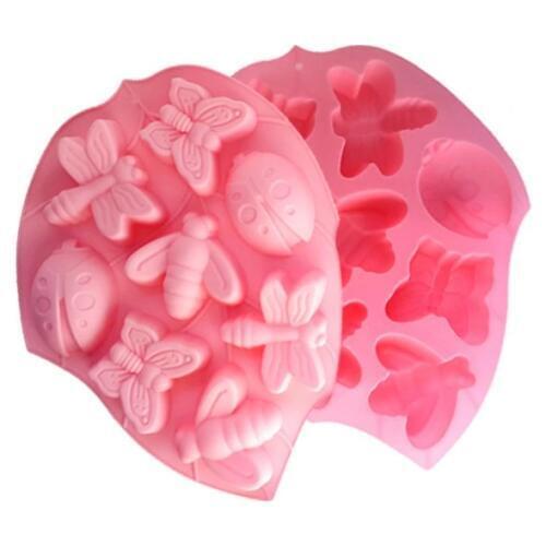 8 Cavity Insect Silicone Cake Mold Pan Lady Bugs Butterflies Bees and Dragonflies Shaped Pudding Jelly Mold