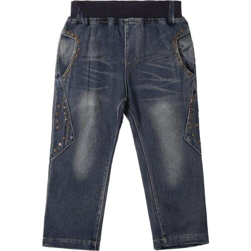 Autume Girl Blue Jeans Kids Trousers Pants Metallic Start Bottoned Pocket Fashionable Outdoor Size 3 5 7 9 Years Old