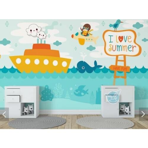 Nordic Carton Kids Bedroom Wallpaper Murals for Living Room Home Wall Decor Wall Paper Rolls Contact Paper Customize Ocean Ship