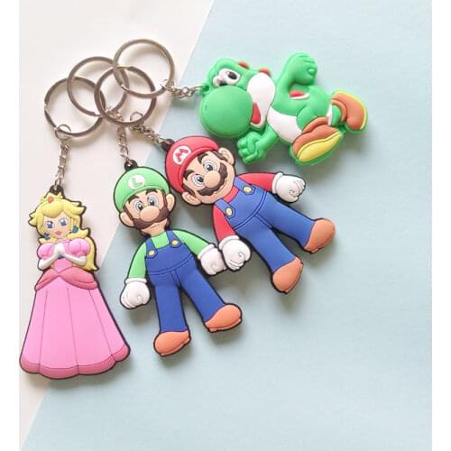 Super Mario PVC Keychain Mario Bros.Anime Game Character Luigi Bowser Yoshi Wario Peach Keyring Bag Pendant Birthday Gifts