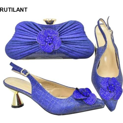 Latest African Shoes and Bags Matching Set Decorated with Appliques Pumps Women Shoes Sales In Women Matching Shoes and Bag Set