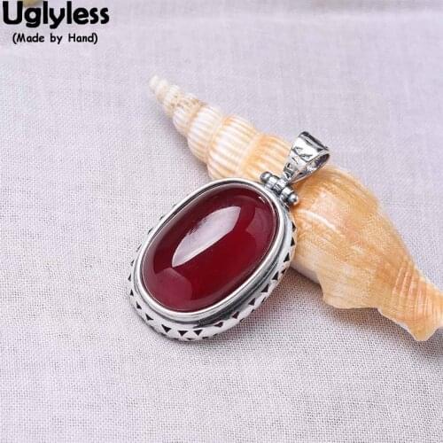 Uglyless Hollow Vines Vintage Pendants for Women Real 925 Silver Necklaces NO Chains Oval Gemstones Corundum Fine Jewelry P850