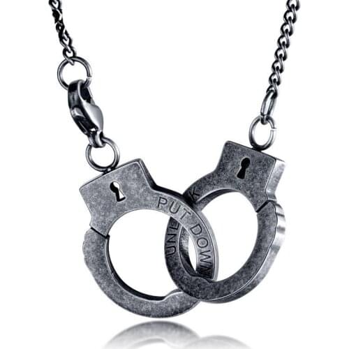 Vintage Handcuffs Pendant Men Necklace Personality Engraved PUT DOWN Retro Necklaces Stainless Steel Jewelry