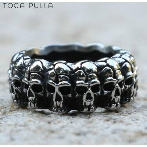 Vintage Skeleton Punk Gothic Ring Retro Stainless Steel Mens Punk Skull Biker Ring Party Jewelry Boyfriend Birthday Gift