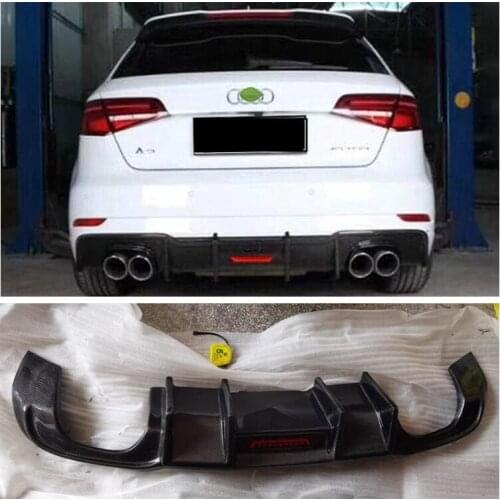 REAL CARBON FIBER REAR BUMPER TRUNK LIP SPOILER DIFFUSER For Audi A3 SLINE S3 RS3 Hatchback 2017 2018 2019 2020 (With LED Lamp)