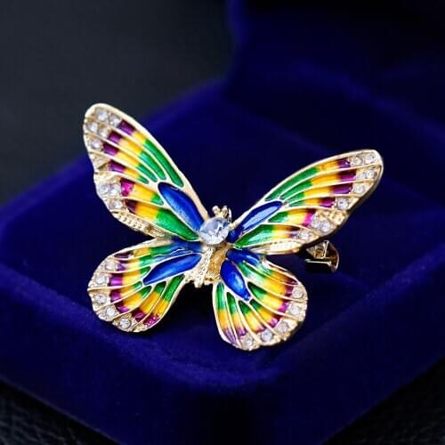 Personality Drop Oil Butterfly Insect Shape Crystal Brooches For Women Girl Corsage Jewelry Gifts Charm Accessories