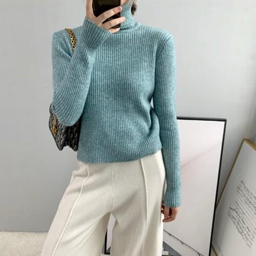 2021 Autumn Women Turtleneck Pullovers Long Sleeve Women Knitting Short Warm Sweater Femme Pull Femme
