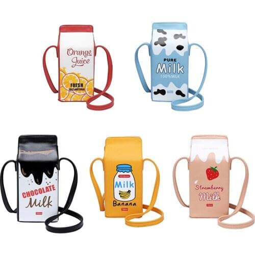 1PC Cute Drink Box Bag Women Shoulder Bags Lovely Milk Cartoon Printing Crossbody Bag Lady Small Coin Phone Purses Female