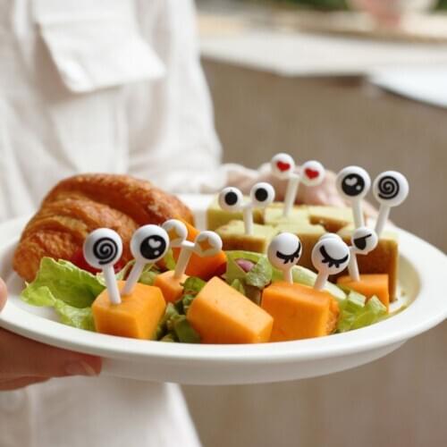 10Pcs/Set Mini Skewers Cute Cartoon Eyes Kawaii Lunch Bento Box Food Fruit Picks Fork Sticks Buffet Sandwich Toppers Decoration
