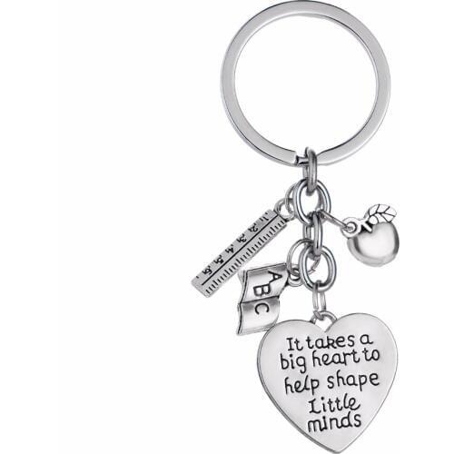 12PC/Lot It Takes A Big Heart To Help Shape Little Minds Keychain Apple Ruler ABC Book Charms Keyring Teachers Key Chains Gifts