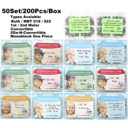 200 pcs Dental Orthodontic Bondable Buccal Tubes ROTH/MBT 1st 2nd molar 018/022 50 Set