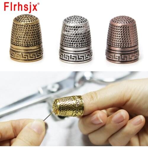 3 Colors Vintage Sewing Thimble Needles Partner Finger Protector for Needlework Metal Thimble for Sew Home Crafts Sewing Tools