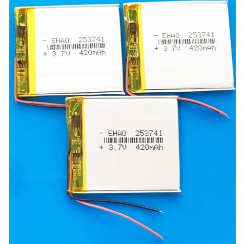 3 pcs 253741 3.7V 420mAh lipo lithium polymer rechargeable battery for MP3 GPS bluetooth headset camera smart watch