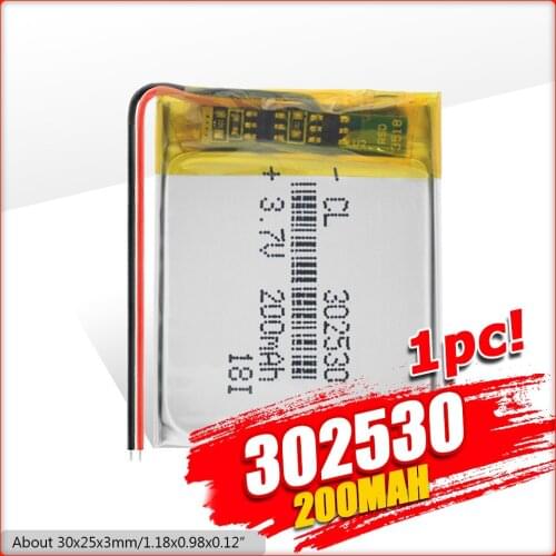 302530 3.7V 200mah Lithium polymer Battery For Mp3 MP4 MP5 GPS PSP PAD DVD DIY toys Digital Products Bluetooth Headset Bateria