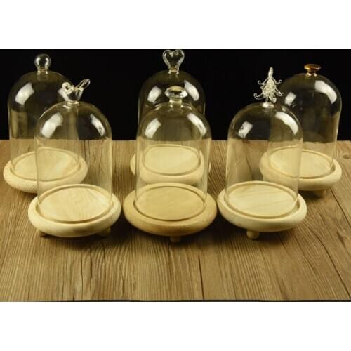 4sets/pack 9*11cm Small Size Three-Leg Log Base Different Top Glass Dome Decoration Glass Cover Wedding Favor Gift