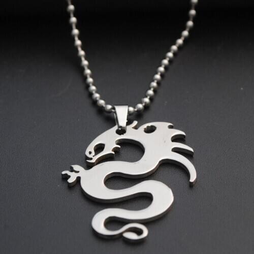 5pcs Stainless Steel China Chinese Dragon Totem Zodiac Dragon Ancient Creature Dinosaur Symbol Necklace animal Gift Jewelry