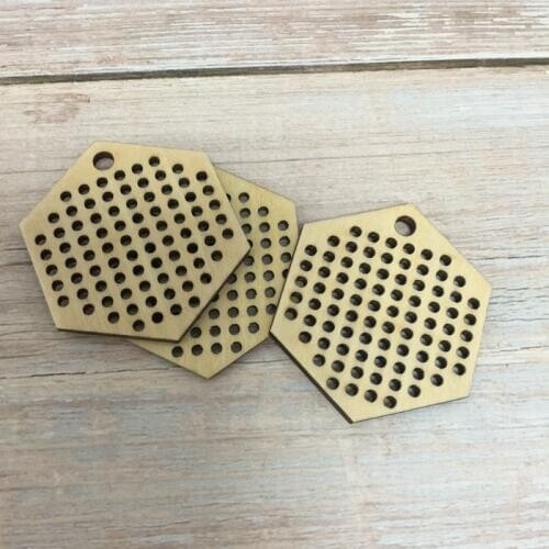 50 pcs Mini Hexagon Wooden Cross stitch Chips DIY Gift Wooden Chip Pendant Handmade Chip Counted Cross Stitch Wood Chips