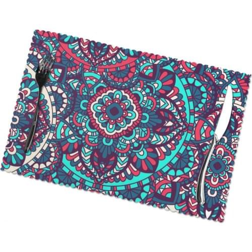 6 PCS Placemat Table Mat Mandala Vector Ornament For Tables Heat-insulation Linen Kitchen Dining Pads