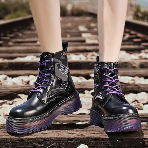 Genuine Leather Platform Boots Autumn Shoes Women Comfort Chunky Martin Boots Fashion Motorcycle Women Boots Lace Up Footwear