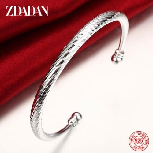 ZDADAN 925 Sterling Silver Open Cuff Bracelet&Bangles For Women Fashion Jewelry Party Gifts