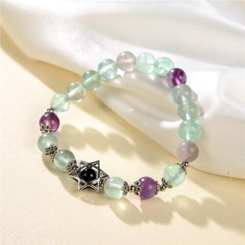 8mm Charm Natural Fluorite Beads Bangle Women Yoga Bracelet Energy Jewelry Chakra Stone Healing Crystal Friendship Pulsera Y951