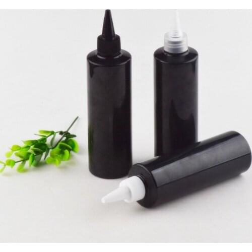 25 X 250ml Black Plastic Bottles With Pointed Mouth Caps ,250CC Refillable Bottles For Cosmetics Pack, DIY Liquid Lotion Bottles