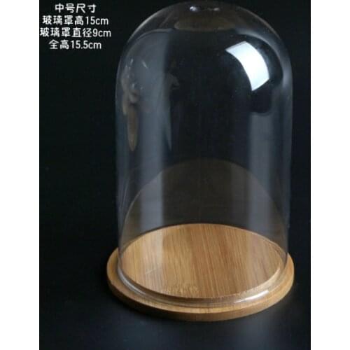 Wooden stand Glass cover Decoration transparent dome dust cover glass vase home decoration jewelry crafts height 15cm