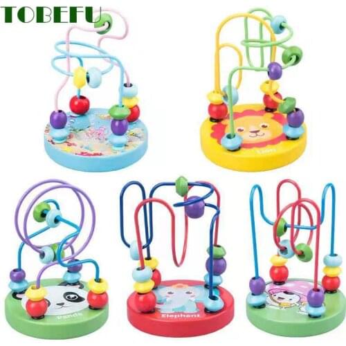 TOBEFU Montessori Wooden Toys Wooden Circles Bead Wire Maze Roller Coaster Educational Wood Puzzles Boys Girls Kid Toy 6+ Months
