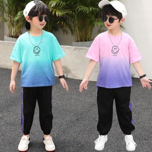 Children Summer Dance Costumes Boys Girls Short Sleeves T-shirt Shorts Jazz Dance Cotton Outfits Kids Smile Suit 6 8 10 12 14 Y
