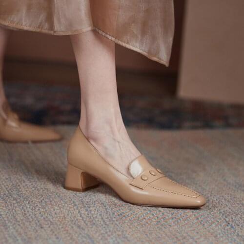 Osunlina Elegant Woman Shoes Slip On Square Toe High Heels White Genuine Cow Leather Pumps Quality Handmade Lady Pumps 2021 New