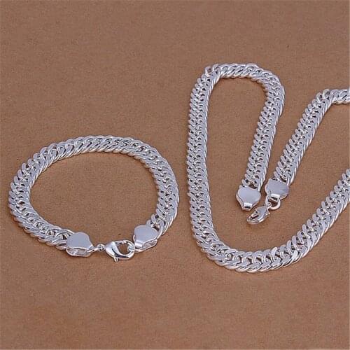 Hot 925 sterling Silver classic men 10MM Chain Bracelets necklace Jewelry set 20/24 inch Fashion Party wedding Christmas Gifts