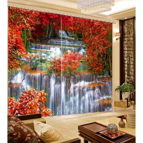 Classic Home Decor 3D Curtain Mountain Maple Falls Scenic Window Curtain Living Room 3D Bathroom Curtain 3D Curtain Blackout